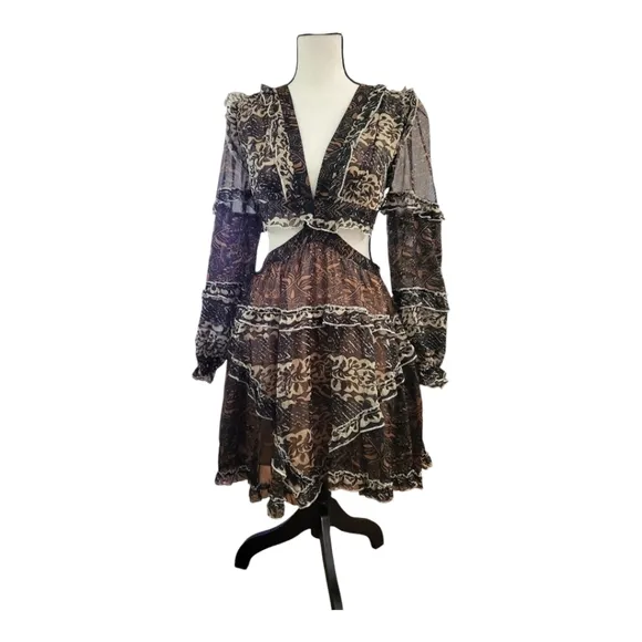 L'Atiste Intricate Pattern Cut Out Lace Up Back Mini Dress by  by Amy