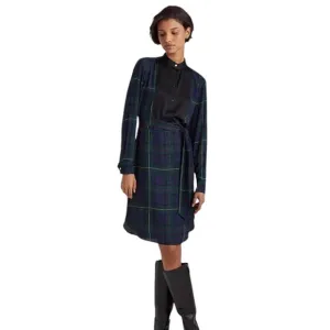 Lauren‎ Ralph Lauren crepe blue plaid shirt dress *no belt*. Size 16. EUC