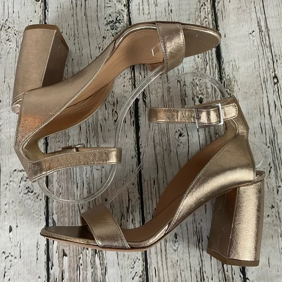 Lewit “Guilia” Heeled Sandals Rose Gold Leather Ankle Wrap Heels 38.5 - 7.5