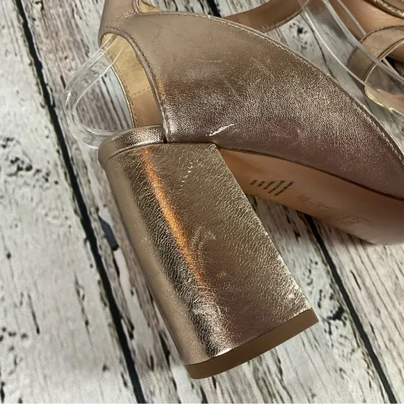 Lewit “Guilia” Heeled Sandals Rose Gold Leather Ankle Wrap Heels 38.5 - 7.5
