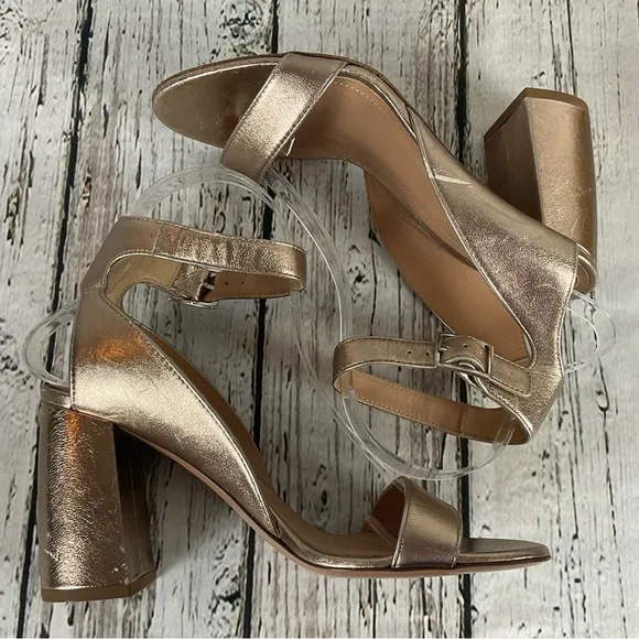Lewit “Guilia” Heeled Sandals Rose Gold Leather Ankle Wrap Heels 38.5 - 7.5