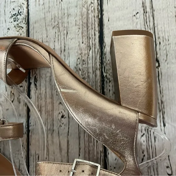 Lewit “Guilia” Heeled Sandals Rose Gold Leather Ankle Wrap Heels 38.5 - 7.5