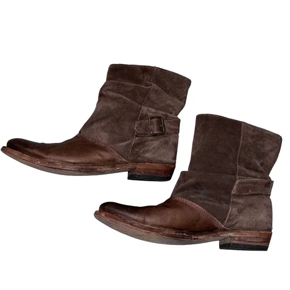 Liberty Black Brown Leather &amp; Suede Tambor Slouch Boots
