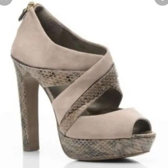 Like New Tory Burch Waverly Suede/Snakeskin Platform Heels Size 8