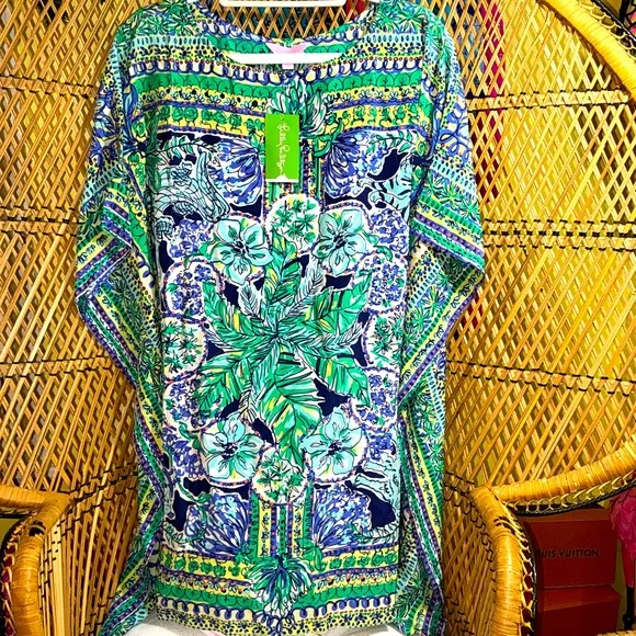 Lilly Pulitzer NWT Lindamarie Silk Caftan Escape Artist  Size XS/S