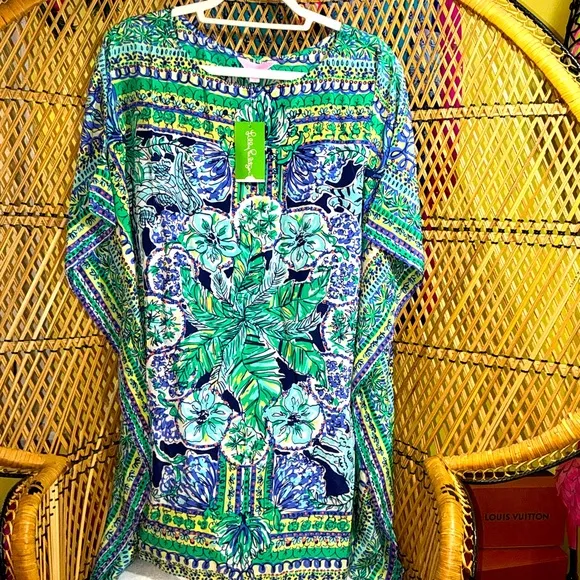 Lilly Pulitzer NWT Lindamarie Silk Caftan Escape Artist  Size XS/S