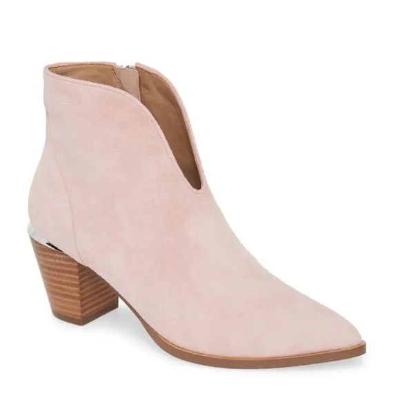 Linea Paolo Westly Bootie Blush Suede Gold Accent Pointed Toe Ankle Boots