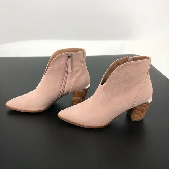 Linea Paolo Westly Bootie Blush Suede Gold Accent Pointed Toe Ankle Boots