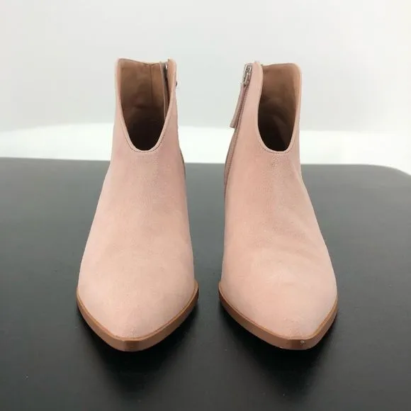 Linea Paolo Westly Bootie Blush Suede Gold Accent Pointed Toe Ankle Boots