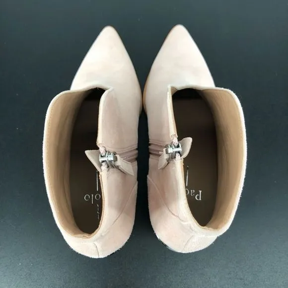Linea Paolo Westly Bootie Blush Suede Gold Accent Pointed Toe Ankle Boots