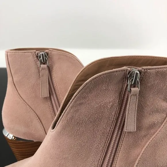 Linea Paolo Westly Bootie Blush Suede Gold Accent Pointed Toe Ankle Boots