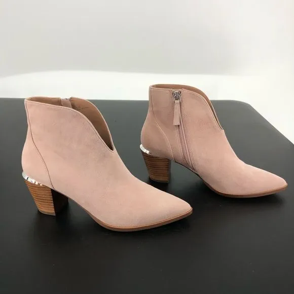 Linea Paolo Westly Bootie Blush Suede Gold Accent Pointed Toe Ankle Boots