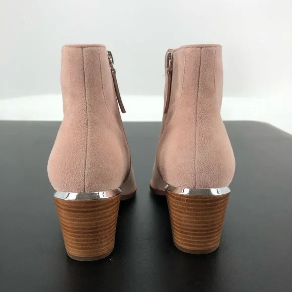 Linea Paolo Westly Bootie Blush Suede Gold Accent Pointed Toe Ankle Boots