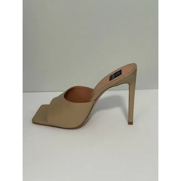 LITA by Ciara Mule Sandals Square Toe Stiletto Heels Leather Beige 42/11 NIB