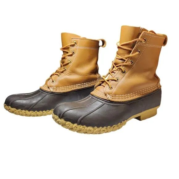 LL Bean Women's Bean Boots Tall 8 inch Leather Tan Brown Gum Duck Waterproof 8
