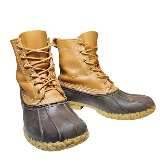 LL Bean Women's Bean Boots Tall 8 inch Leather Tan Brown Gum Duck Waterproof 8