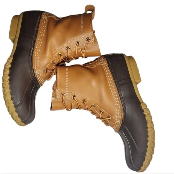LL Bean Women's Bean Boots Tall 8 inch Leather Tan Brown Gum Duck Waterproof 8