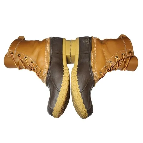 LL Bean Women's Bean Boots Tall 8 inch Leather Tan Brown Gum Duck Waterproof 8