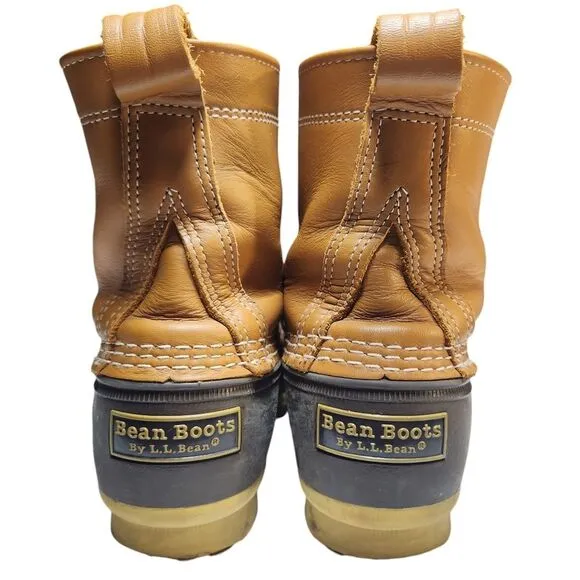 LL Bean Women's Bean Boots Tall 8 inch Leather Tan Brown Gum Duck Waterproof 8