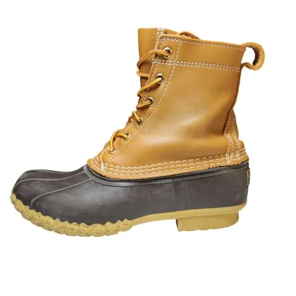 LL Bean Women's Bean Boots Tall 8 inch Leather Tan Brown Gum Duck Waterproof 8