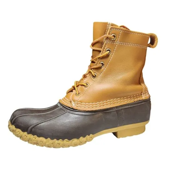 LL Bean Women's Bean Boots Tall 8 inch Leather Tan Brown Gum Duck Waterproof 8