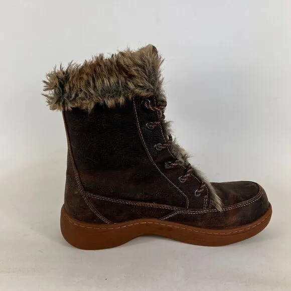 LLBean winter boots women's size 7 brown oiled leather waterproof faux fur lined