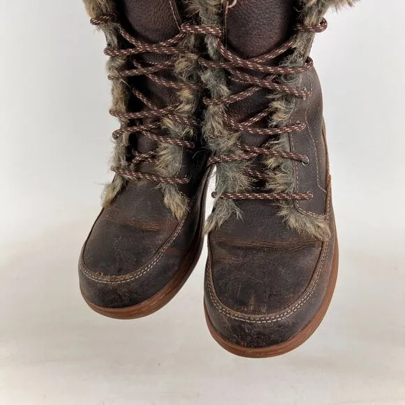 LLBean winter boots women's size 7 brown oiled leather waterproof faux fur lined