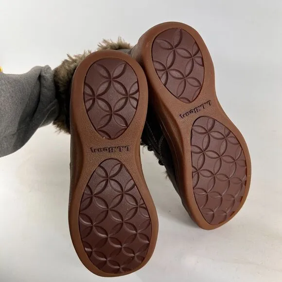 LLBean winter boots women's size 7 brown oiled leather waterproof faux fur lined