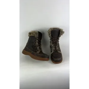 LLBean winter boots women's size 7 brown oiled leather waterproof faux fur lined