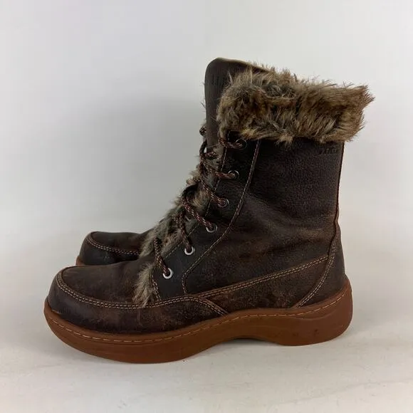 LLBean winter boots women's size 7 brown oiled leather waterproof faux fur lined