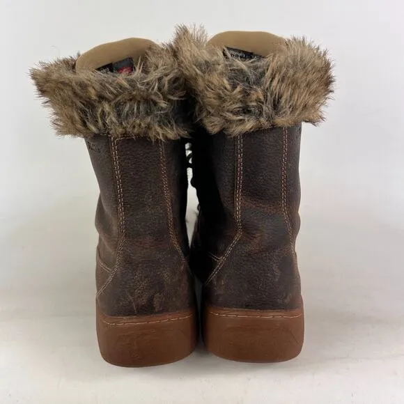 LLBean winter boots women's size 7 brown oiled leather waterproof faux fur lined