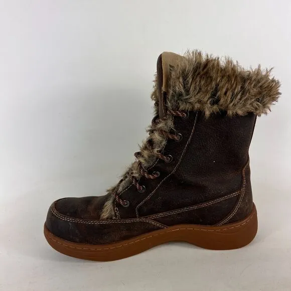 LLBean winter boots women's size 7 brown oiled leather waterproof faux fur lined