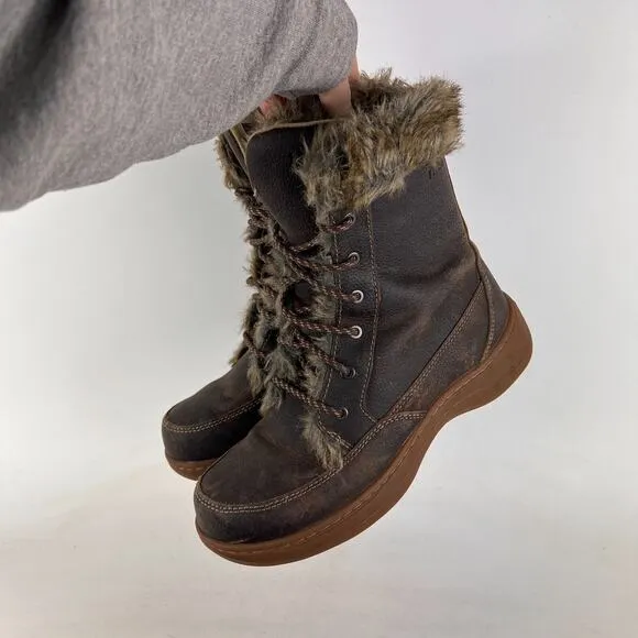 LLBean winter boots women's size 7 brown oiled leather waterproof faux fur lined
