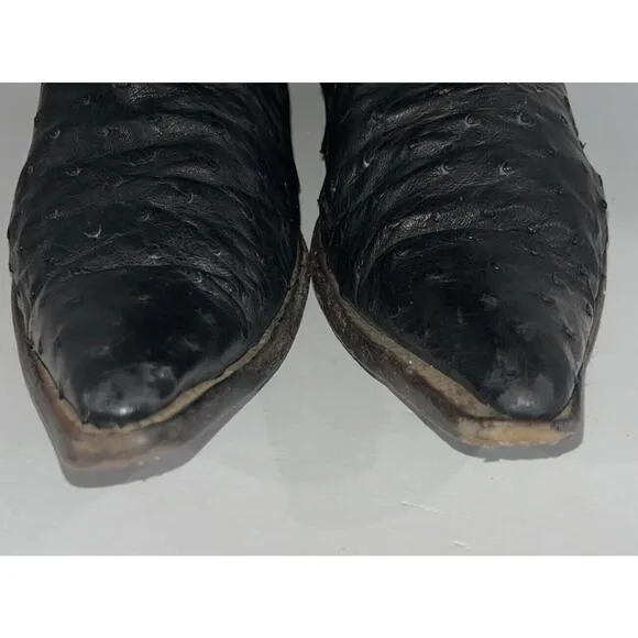 LOS ALTOS Black Genuine OSTRICH Western Boots‎ Mens Size 7.5 EE US / 26.5 Mex