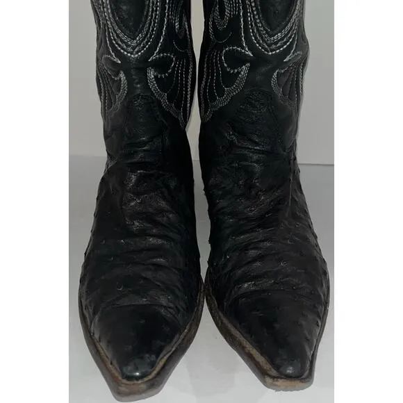 LOS ALTOS Black Genuine OSTRICH Western Boots‎ Mens Size 7.5 EE US / 26.5 Mex