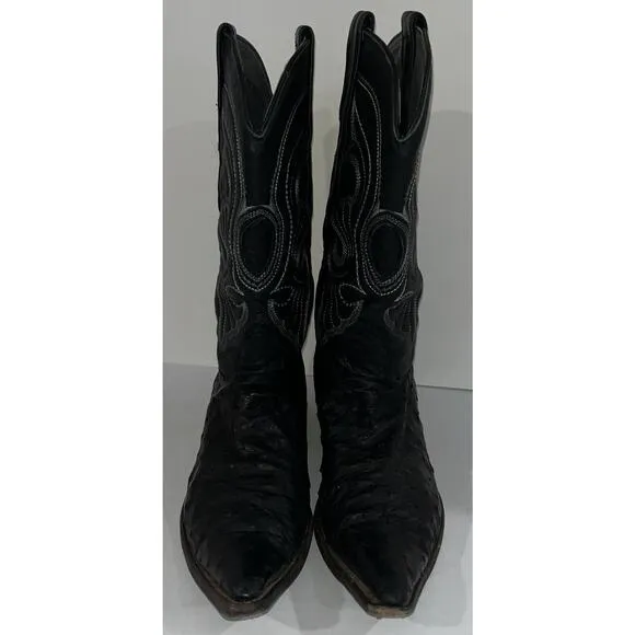 LOS ALTOS Black Genuine OSTRICH Western Boots‎ Mens Size 7.5 EE US / 26.5 Mex