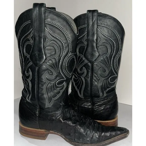 LOS ALTOS Black Genuine OSTRICH Western Boots‎ Mens Size 7.5 EE US / 26.5 Mex