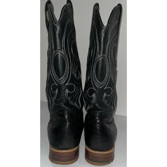 LOS ALTOS Black Genuine OSTRICH Western Boots‎ Mens Size 7.5 EE US / 26.5 Mex