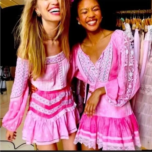 Loveshackfancy Chelie dress pink Zinnia embroidered fairy floral eyelet trims 4