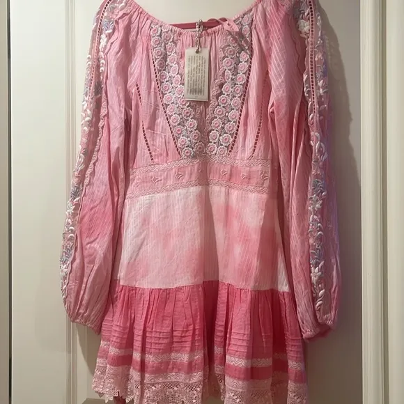 Loveshackfancy Chelie dress pink Zinnia embroidered fairy floral eyelet trims 4