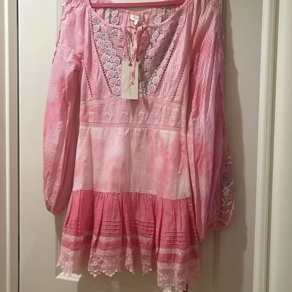 Loveshackfancy Chelie dress pink Zinnia embroidered fairy floral eyelet trims 4