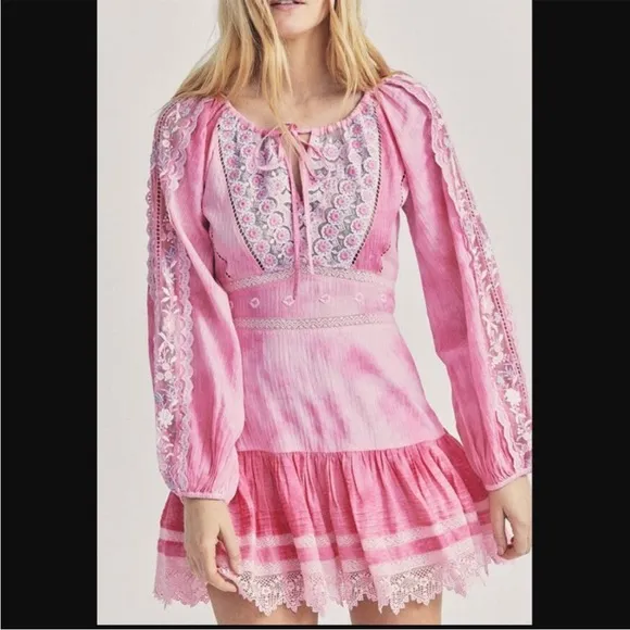 Loveshackfancy Chelie dress pink Zinnia embroidered fairy floral eyelet trims 4
