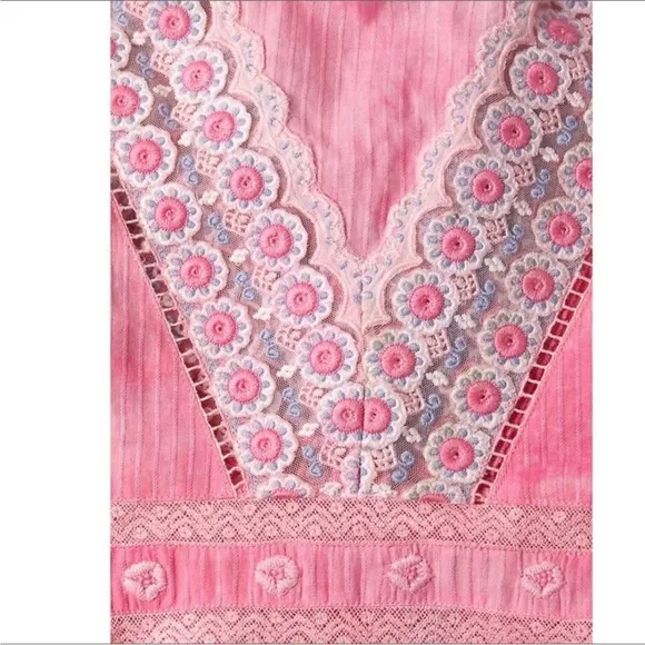 Loveshackfancy Chelie dress pink Zinnia embroidered fairy floral eyelet trims 4