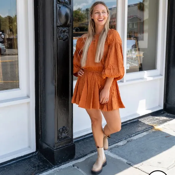 Lucca Sandrine Drop Waist Dress Rust M