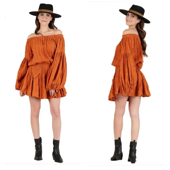 Lucca Sandrine Drop Waist Dress Rust M
