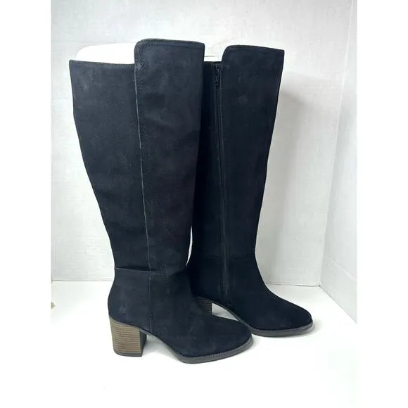 Lucky Brand Women's Bonnay Wide Calf Knee-High Boots Black Suede Size 8M