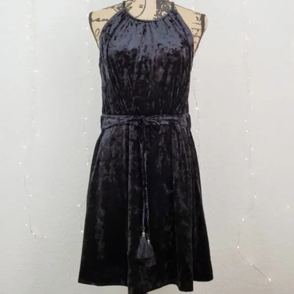 LYSSE Willa Black Crushed Velvet Halter Dress NWT Size XS