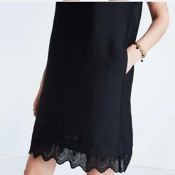 Madewell | Black &quot;Little Black Dress&quot; Cap Sleeves Lace Bottom V Neck - Size