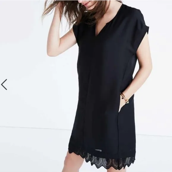 Madewell | Black &quot;Little Black Dress&quot; Cap Sleeves Lace Bottom V Neck - Size
