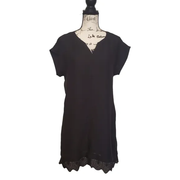 Madewell | Black &quot;Little Black Dress&quot; Cap Sleeves Lace Bottom V Neck - Size